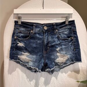 American Eagle Outfitters Dark Blue Distressed Denim Cutoff Shorts